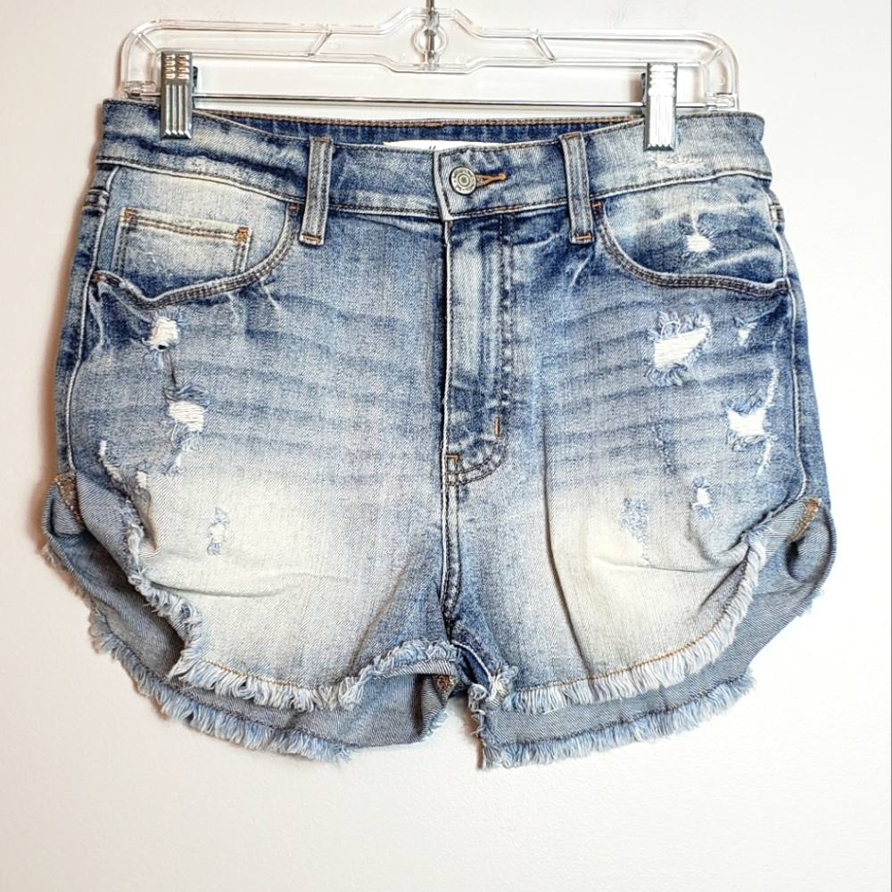 Willow + Root High Rise Shortie Distressed Denim Shorts Size M